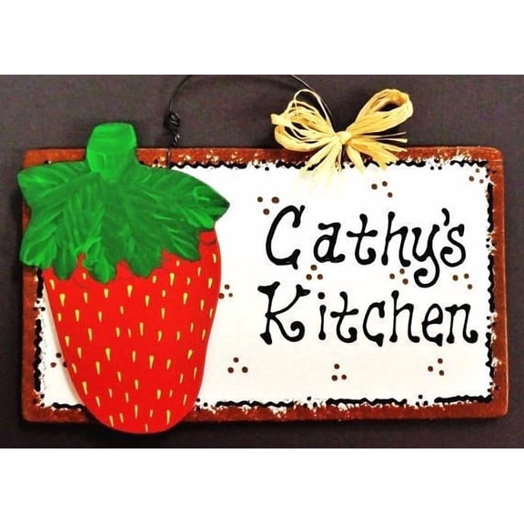 Strawberry Personalize Kitchen Sign Name Wall Hanger Plaque Decor Strawberries
