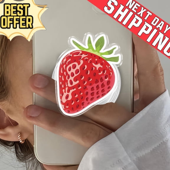 Strawberry Phone Grip, Aesthetic Fruit MagSafe Pop Socket, Cute Cottagecore Kitchen Gift, Realistic Watercolor Berry Mobile Stand