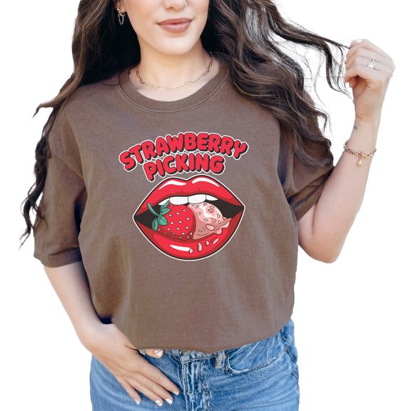 Strawberry Picking T Shirt, Cute Strawberry Graphic Tee, Fun Summer Shirt, Berry Lover T Shirt, Sweet Strawberry Design, Trendy Tee, Espresso Comfort Colors T-Shirt, Large