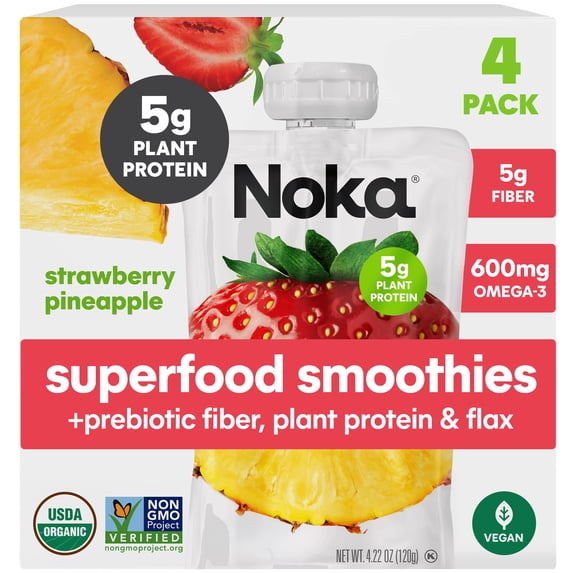 Strawberry Pineapple With Plant Protein Prebiotic Fiber Flax Seed Organ... Smoothie Pouches 4 Pack