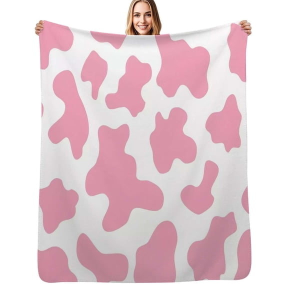 Strawberry Pink Cow Print Pattern Flannel Blankets Soft Warm Throw Blanket Autumn Camping Bedroom Aesthetic Bedspread