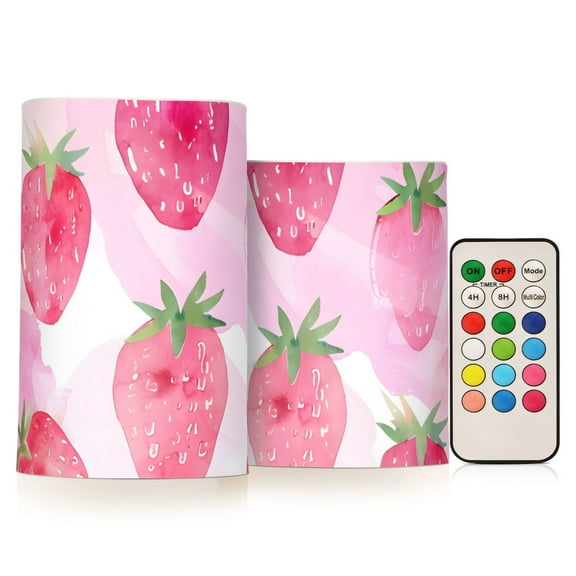 Strawberry Pink Flameless CandlesLED Lights Battery Operated Candles with Remote and Timers Flicker Lights Votive Set of 2