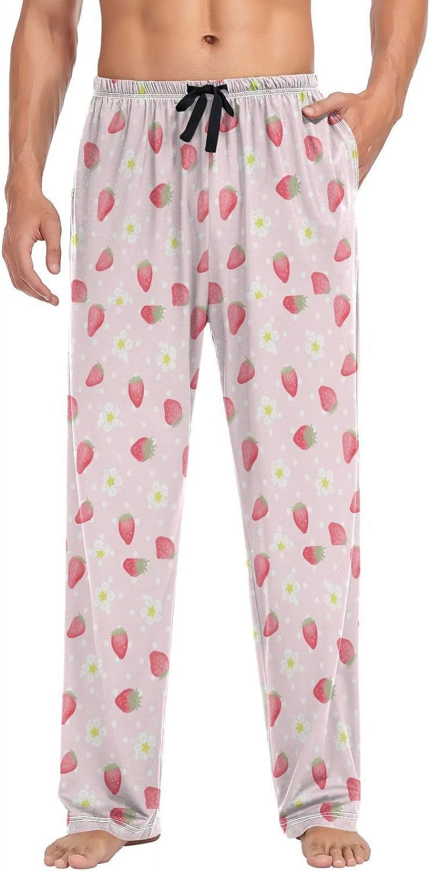 Strawberry Pink Floral Men's Pajamas Pants Cotton Pajama Lounge Sleep ...