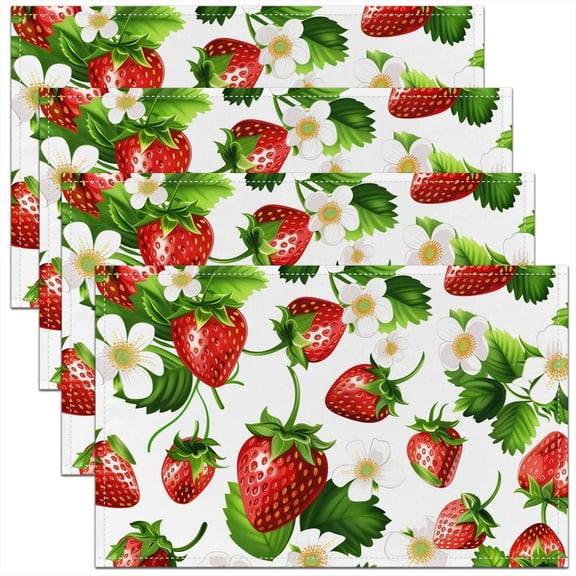 Strawberry Placemats Set of 4 Kawaii Strawberry Table Mats Cute Fruit Place Mat for Kitchen Dining Table Party Decor Indoor Outdoor 18"x12" Non-Slip Easy to Clean