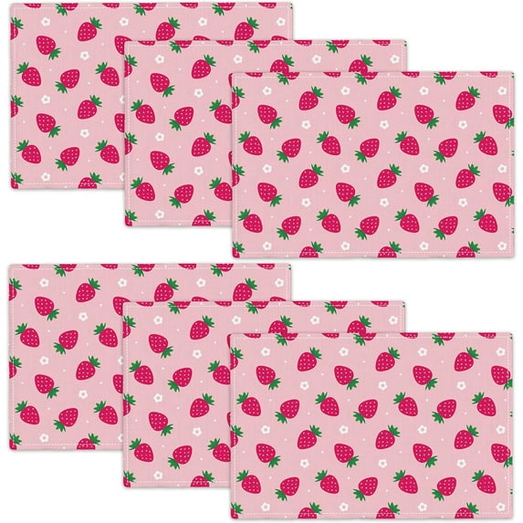 Strawberry Placemats Set of 6, Strawberry Place Mats Table Mats for Kitchen Dining Table Kitchen Decor Linen 12x18 Inch