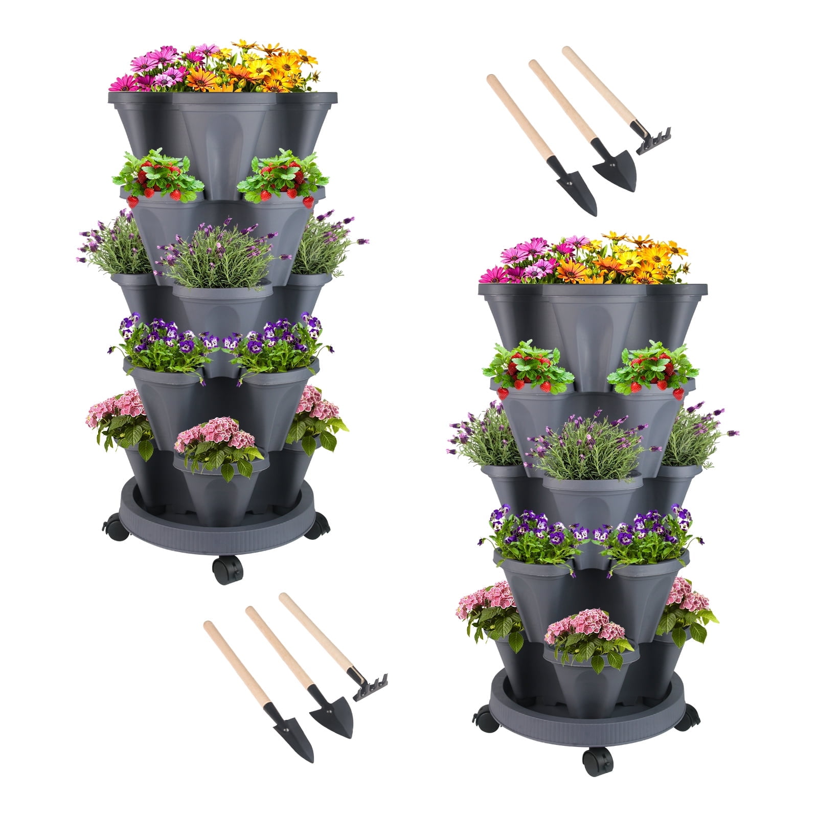 Strawberry Planter, 2Pack of 5 Tier Stackable Gaden Tower for Flowers, Vegetables, Grow Your Own Herb Vertical Oasis of Vegetables and Succulents