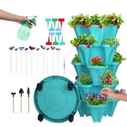 Strawberry Planter, 5 Tier Stackable Gaden Tower for Flowers, Vegetables, Grow Your Own Herb Garden Vertical Oasis of Vegetables and Succulents,Teal