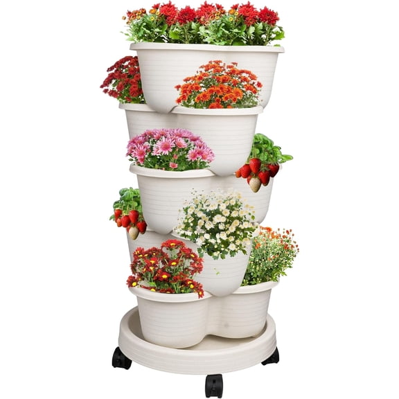 Strawberry Planter, 5 Tier Stackable Gaden Tower for Flowers, Vegetables, Grow Your Own Herb Garden Vertical Oasis of Vegetables and Succulents
