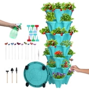 Strawberry Planter, 7 Tier Stackable Gaden Tower for Flowers, Vegetables, Grow Your Own Herb Garden Vertical Oasis of Vegetables and Succulents,Teal