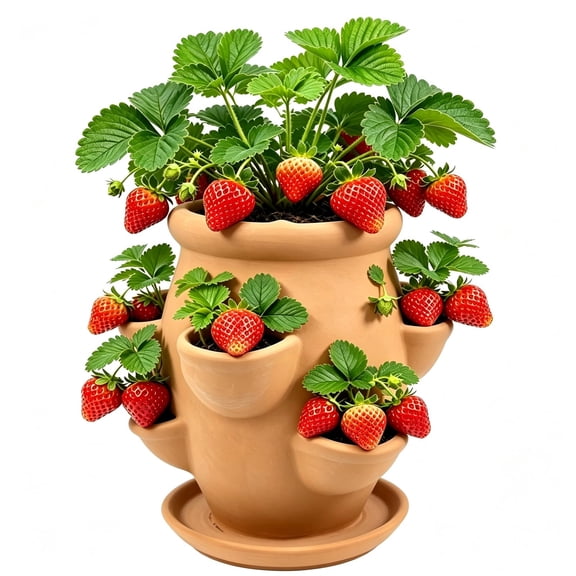 Strawberry Planter Pot Tower, Vertical 6-Pocket Herb Succulent Planter with Drainage Saucer, Breathable Clay Pot for Indoor Outdoor Balcony Garden Patio Decor (1 PC)