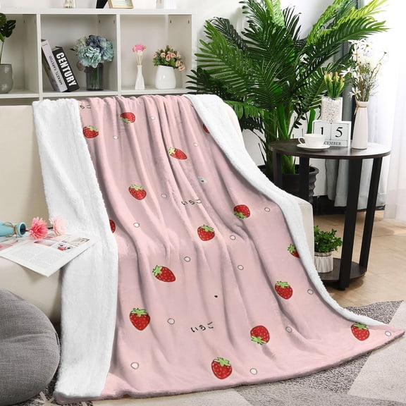 Strawberry Plants Fruit Blanket,Comfortable Soft Flannel Throw Blanket,All Season,Warm Lightweight Blankets for Sofa Bed Couch Living Room Chair,60"x80"