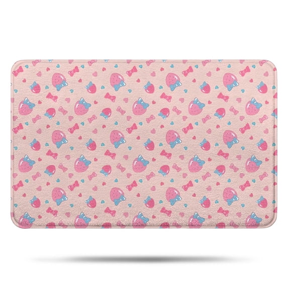 Strawberry Plants Fruit Bow Pink Pattern Bathroom Rugs Mat,Non Slip Microfiber Bathroom Rug,Rubber Backing,Soft Bathroom Mats for Bathroom Floor,Tub and Shower,17x27in(43x68cm)