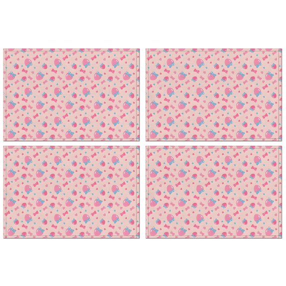 Strawberry Plants Fruit Bow Pink Pattern Summer Placemats Table Placemats Set Of 4-Linen Kitchen Washable Placemats Table Mats 11.8"x17.7" Non-Slip Heat Resistant