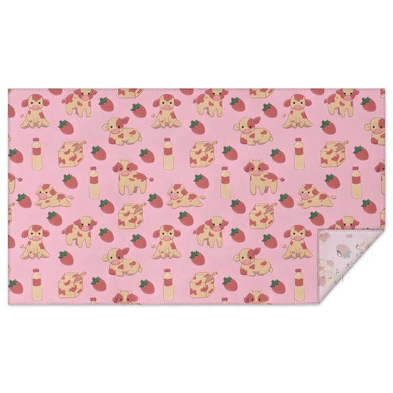 Strawberry Plants Fruit Cow Milk Rectangle Tablecloth 60"x102",Waterproof Polyester Rectangle Table Cloth, Wipeable Spillproof Polyester Tablecloth for Dining, Camping, Indoor and Outdoor