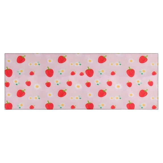 Strawberry Plants Fruit Daisy Pink Pattern Kitchen Rug Mat,Kitchen Runner Rugs Non Skid Washable,Decorative Kitchen Floor Mats for Kitchen,Sink,Laundry,17"X47"