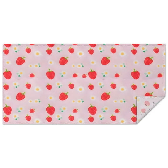 Strawberry Plants Fruit Daisy Pink Pattern Rectangle Tablecloth 60"x120",Waterproof Polyester Rectangle Table Cloth, Wipeable Spillproof Polyester Tablecloth for Dining, Camping, Indoor and Outdoor