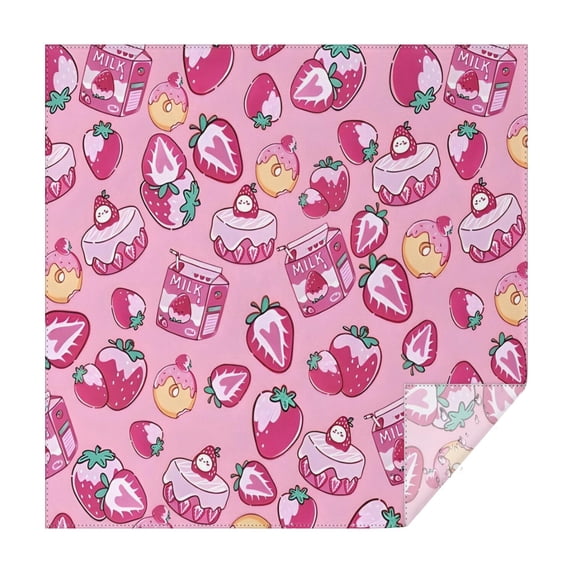 Strawberry Plants Fruit Dessert Milk Pink Pattern Square Tablecloth,Waterproof Square Table Cover,Wipeable Spillproof Washable Table Cover for Home Kitchen Party Decor 52"x52"(132x132cm)