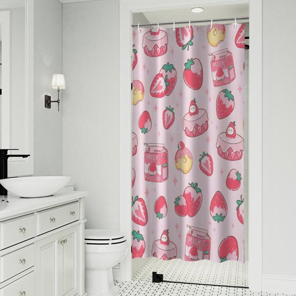Strawberry Plants Fruit Dessert Milk Shower Curtain 36"x72" ,Bathroom Decorative Shower Curtains Set with 12 Hooks,Modern Waterproof Washable Shower Curtain