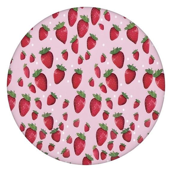 Strawberry Plants Fruit Dot Pink Pattern Round Fitted Tablecloth with Elastic Edge,Dining Table Cover Waterproof,Outdoor Round Tablecloth for Camping,Dining,Indoor and Outdoor