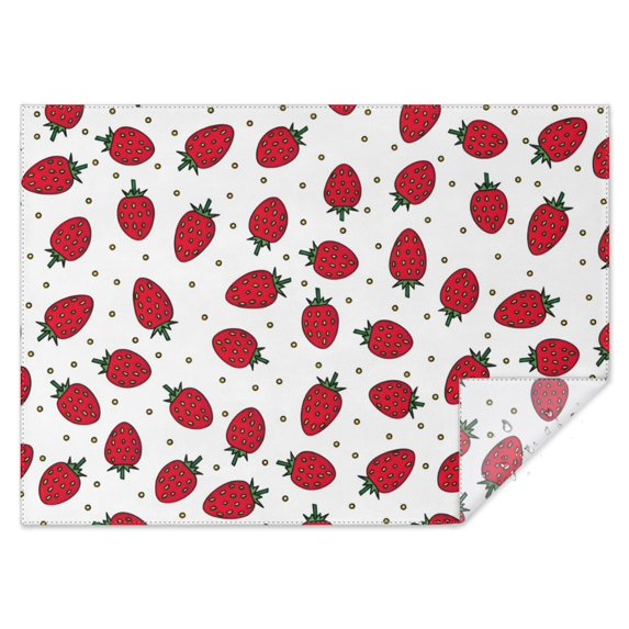 Strawberry Plants Fruit Dot White Pattern Rectangle Tablecloth 60"x84",Waterproof Polyester Rectangle Table Cloth, Wipeable Spillproof Polyester Tablecloth for Dining, Camping, Indoor and Outdoor