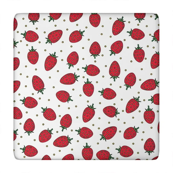 Strawberry Plants Fruit Dot White Pattern Square Fitted Tablecloth with Elastic Edge,Square Table Cover,Washable Elastic Table Cover for Home Kitchen Party Decor 34"x34"