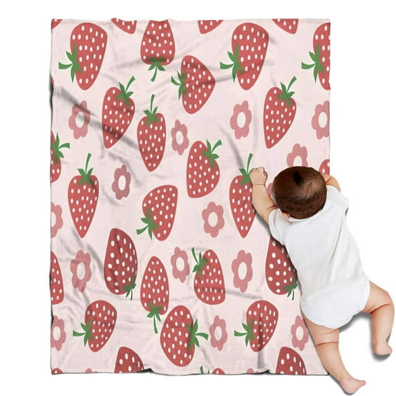 Strawberry Plants Fruit Flower Blanket,Comfortable Soft Flannel Throw Blanket,All Season,Warm Lightweight Blankets for Sofa Bed Couch Living Room Chair,30"x40"