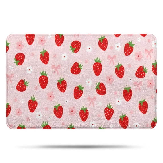 Strawberry Plants Fruit Flower Bow Bathroom Rugs Mat,Non Slip Microfiber Bathroom Rug,Rubber Backing,Soft Bathroom Mats for Bathroom Floor,Tub and Shower,17x27in(43x68cm)
