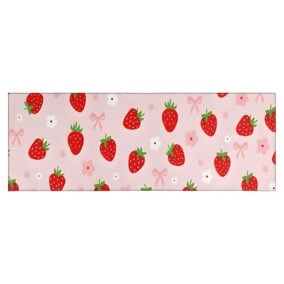 Strawberry Plants Fruit Flower Bow Kitchen Rug Mat,Kitchen Runner Rugs Non Skid Washable,Decorative Kitchen Floor Mats for Kitchen,Sink,Laundry,17"X47"