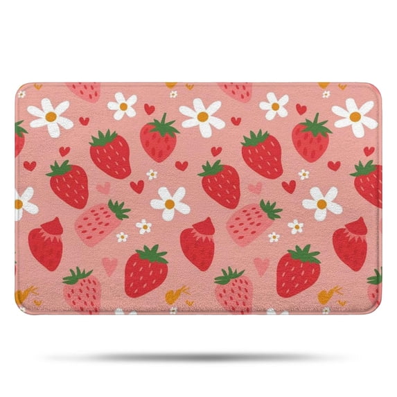 Strawberry Plants Fruit Flower Heart Bathroom Rugs Mat,Non Slip Microfiber Bathroom Rug,Rubber Backing,Soft Bathroom Mats for Bathroom Floor,Tub and Shower,17x27in(43x68cm)