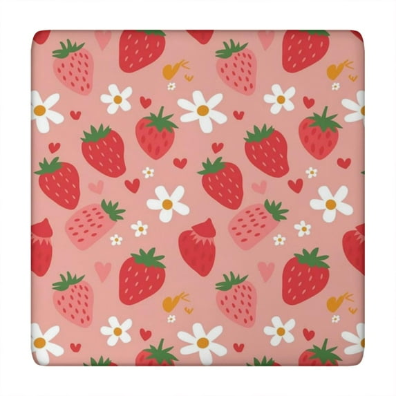 Strawberry Plants Fruit Flower Heart Square Fitted Tablecloth with Elastic Edge,Square Table Cover,Washable Elastic Table Cover for Home Kitchen Party Decor 34"x34"