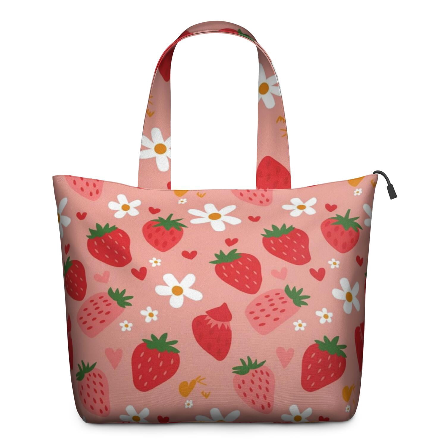 Strawberry Plants Fruit Flower Heart Travel Tote Bags for Women Carry On,Large Weekender Bags for Women Travel,Multi Functional Duffle Bag for Work,Shopping,Sports