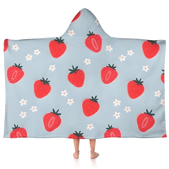 Strawberry Plants Fruit Flower Hooded Bath Towel,50"x30" for Ages 3 To 12 Kids, Quick Dry Lightweight Soft Microfiber Hood Beach Towel Cover Up for Kids