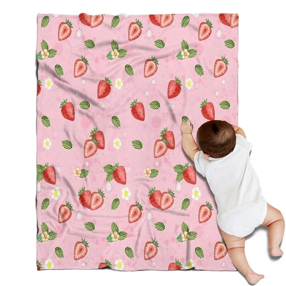 Strawberry Plants Fruit Flower Leaf Blanket,Comfortable Soft Flannel Throw Blanket,All Season,Warm Lightweight Blankets for Sofa Bed Couch Living Room Chair,30"x40"