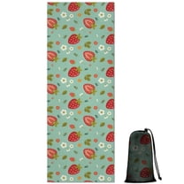 Strawberry Plants Fruit Flower Leaf Green Pattern Hot Yoga Mat Towel Non Slip for Hot Yoga - Quick-Drying Yoga Mat Cover with 4 Corner Pockets with Travel Bag - Hot Yoga Towel Non Slip 70"x26"