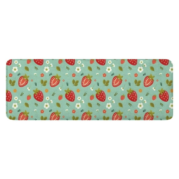 Strawberry Plants Fruit Flower Leaf Green Pattern Kitchen Rug Mat,Kitchen Runner Rugs Non Skid Washable,Decorative Kitchen Floor Mats for Kitchen,Sink,Laundry,17"x47.2"