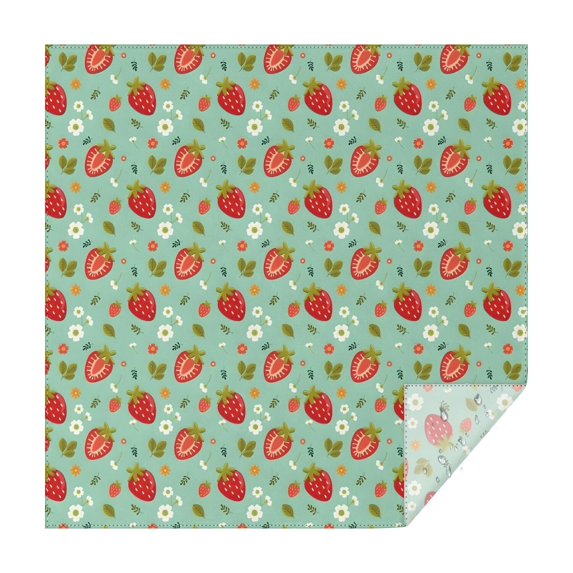 Strawberry Plants Fruit Flower Leaf Green Pattern Square Tablecloth,Waterproof Square Table Cover,Wipeable Spillproof Washable Table Cover for Home Kitchen Party Decor 60"x60"(152x152cm)