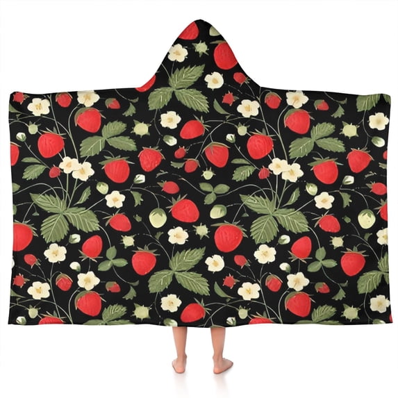 Strawberry Plants Fruit Flower Leaf Hooded Bath Towel,50"x30" for Ages 3 To 12 Kids, Quick Dry Lightweight Soft Microfiber Hood Beach Towel Cover Up for Kids