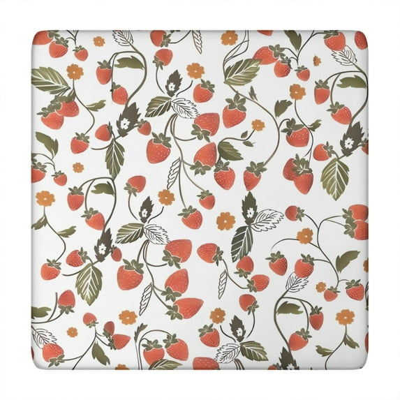Strawberry Plants Fruit Flower Leaf Square Fitted Tablecloth with Elastic Edge,Square Table Cover,Washable Elastic Table Cover for Home Kitchen Party Decor 34"x34"
