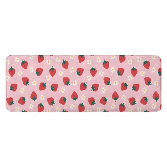 Strawberry Plants Fruit Flower Pink Pattern Kitchen Rug Mat,Kitchen Runner Rugs Non Skid Washable,Decorative Kitchen Floor Mats for Kitchen,Sink,Laundry,17"x47.2"