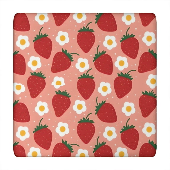 Strawberry Plants Fruit Flower Pink Pattern Square Fitted Tablecloth with Elastic Edge,Square Table Cover,Washable Elastic Table Cover for Home Kitchen Party Decor 34"x34"