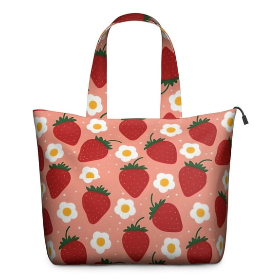 Strawberry Plants Fruit Flower Pink Pattern Travel Tote Bags for Women Carry On,Large Weekender Bags for Women Travel,Multi Functional Duffle Bag for Work,Shopping,Sports