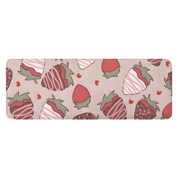Strawberry Plants Fruit Heart Beige Pattern Kitchen Rug Mat,Kitchen Runner Rugs Non Skid Washable,Decorative Kitchen Floor Mats for Kitchen,Sink,Laundry,17"x47.2"