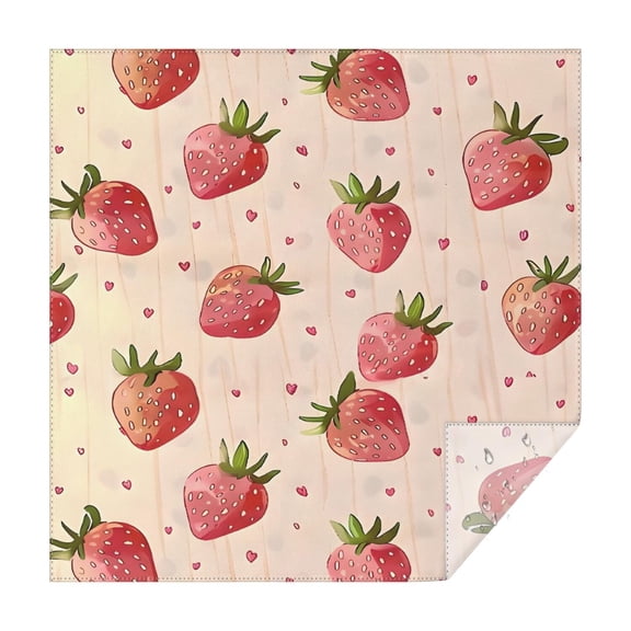 Strawberry Plants Fruit Heart Beige Pattern Square Tablecloth,Waterproof Square Table Cover,Wipeable Spillproof Washable Table Cover for Home Kitchen Party Decor 60"x60"(152x152cm)