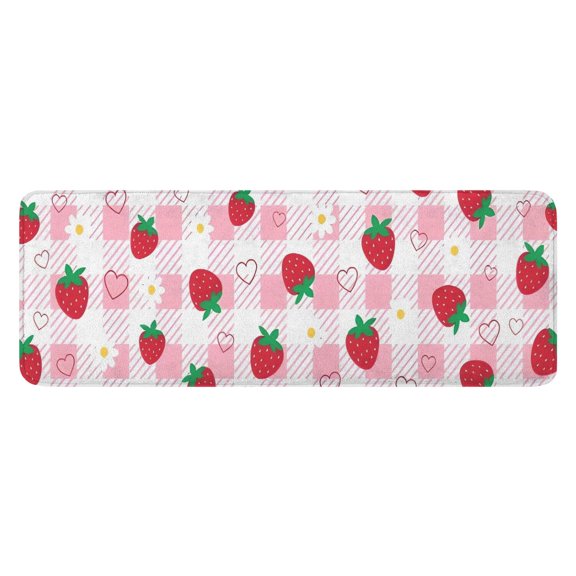 Strawberry Plants Fruit Heart Daisy Checkered Kitchen Rug Mat,Kitchen Runner Rugs Non Skid Washable,Decorative Kitchen Floor Mats for Kitchen,Sink,Laundry,17"x47.2"
