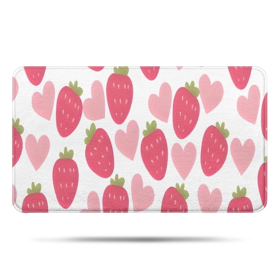 Strawberry Plants Fruit Heart White Pattern Bathroom Rugs Mat,Non Slip Microfiber Bathroom Rug,Rubber Backing,Soft Bathroom Mats for Bathroom Floor,Tub and Shower,17x30in(43x75cm)