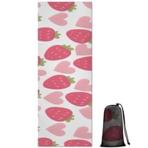 Strawberry Plants Fruit Heart White Pattern Hot Yoga Mat Towel Non Slip for Hot Yoga - Quick-Drying Yoga Mat Cover with 4 Corner Pockets with Travel Bag - Hot Yoga Towel Non Slip 70"x26"