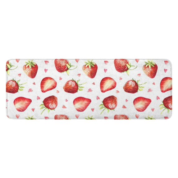Strawberry Plants Fruit Heart White Pattern Kitchen Rug Mat,Kitchen Runner Rugs Non Skid Washable,Decorative Kitchen Floor Mats for Kitchen,Sink,Laundry,17"x47.2"