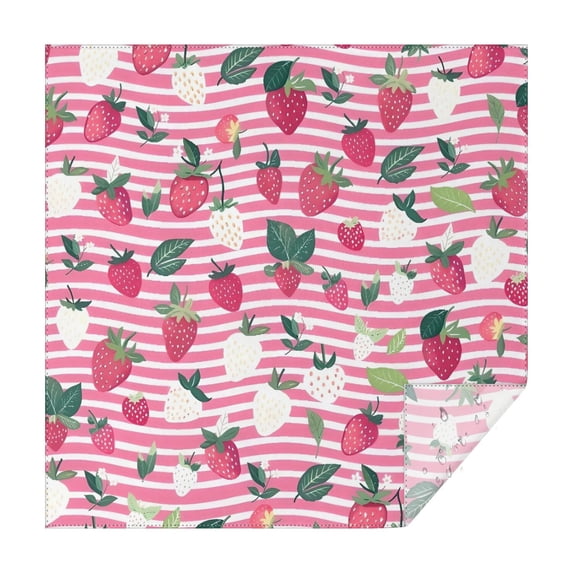 Strawberry Plants Fruit Leaf Stripe Square Tablecloth,Waterproof Square Table Cover,Wipeable Spillproof Washable Table Cover for Home Kitchen Party Decor 42"X42"(107x107cm)