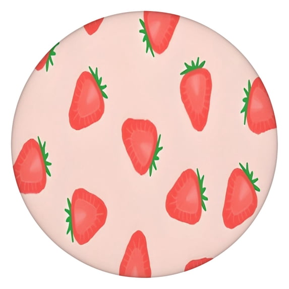 Strawberry Plants Fruit Light Pink Pattern Round Fitted Tablecloth with Elastic Edge,Dining Table Cover Waterproof,Outdoor Round Tablecloth for Camping,Dining,Indoor and Outdoor