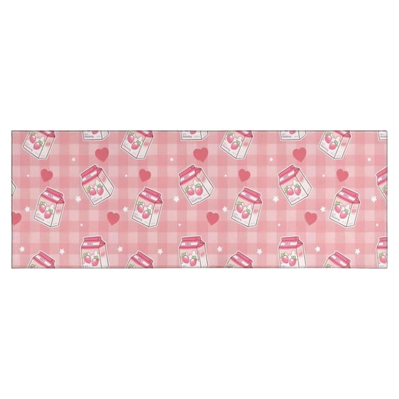 Strawberry Plants Fruit Milk Box Checkered Kitchen Rug Mat,Kitchen Runner Rugs Non Skid Washable,Decorative Kitchen Floor Mats for Kitchen,Sink,Laundry,17"X47"